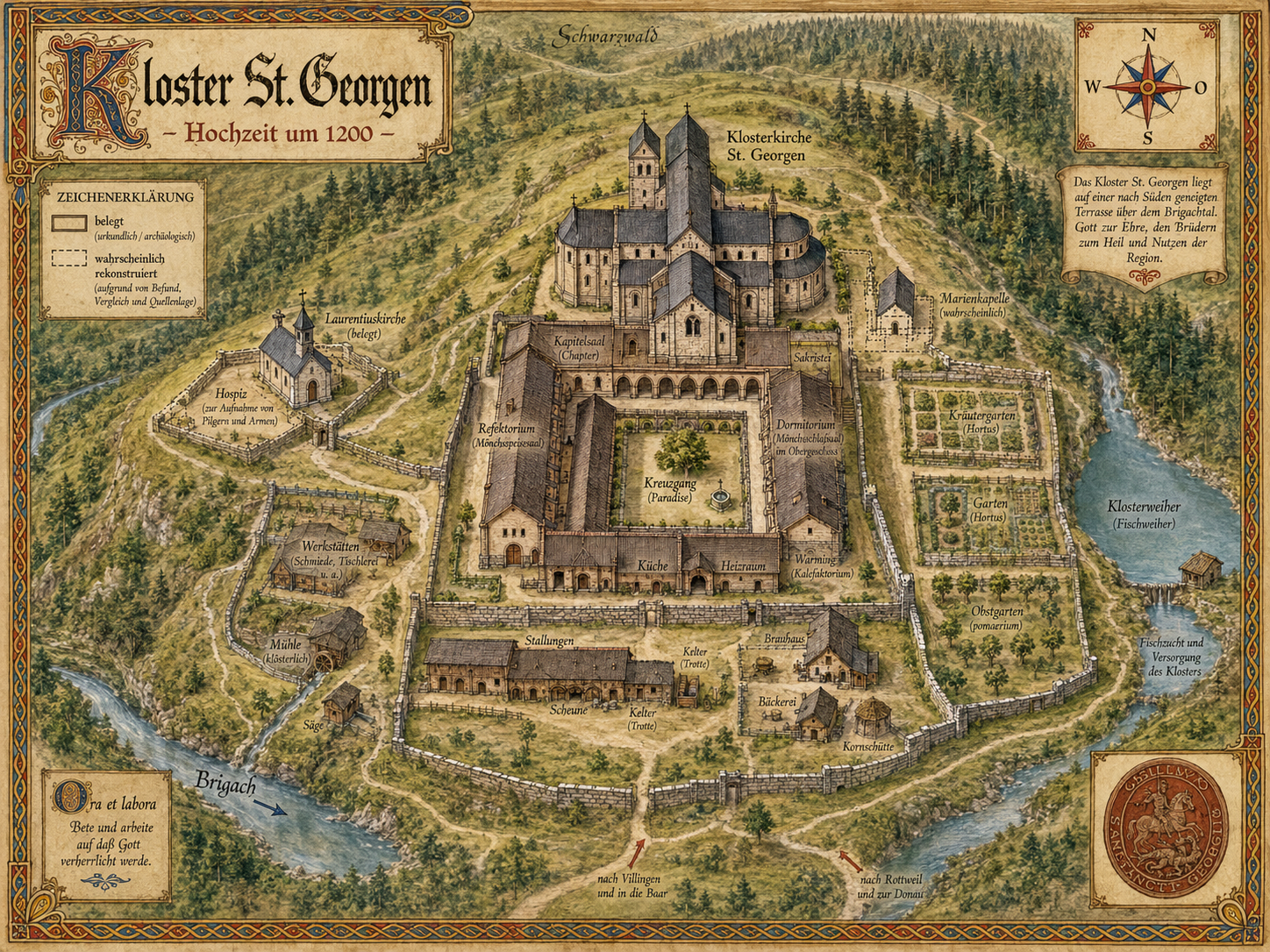 Illustrative Rekonstruktionskarte des Klosters St. Georgen um 1200